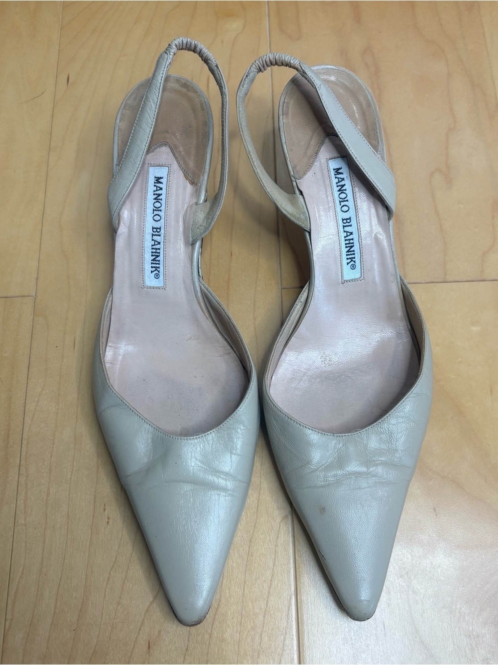 Manolo Blahnik Nude Pointed Kitten Heels